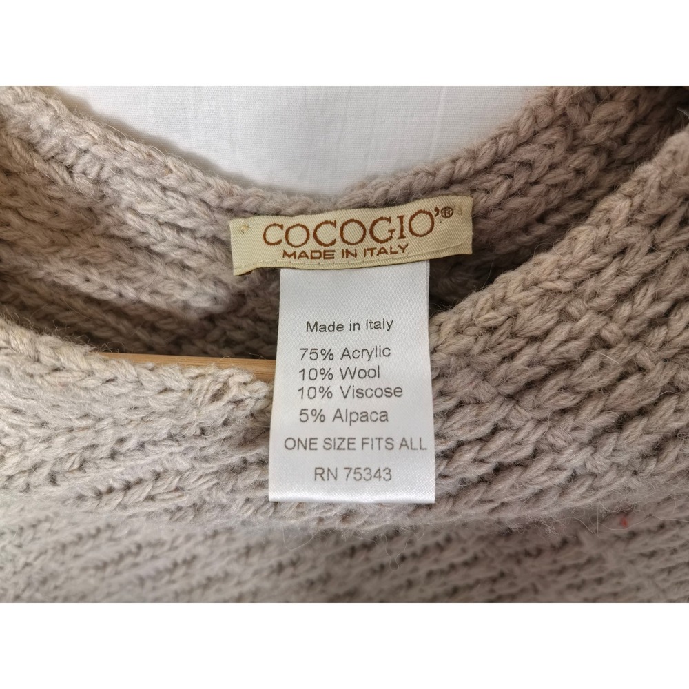 COCOGIO Poncho Taupe Chunky Cable Knit Fisherman Made in Italy Coastal OS - Picture 6 of 7